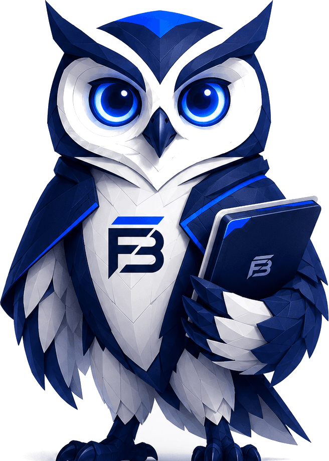 FrontBrief editorial desk mascot holding a tablet