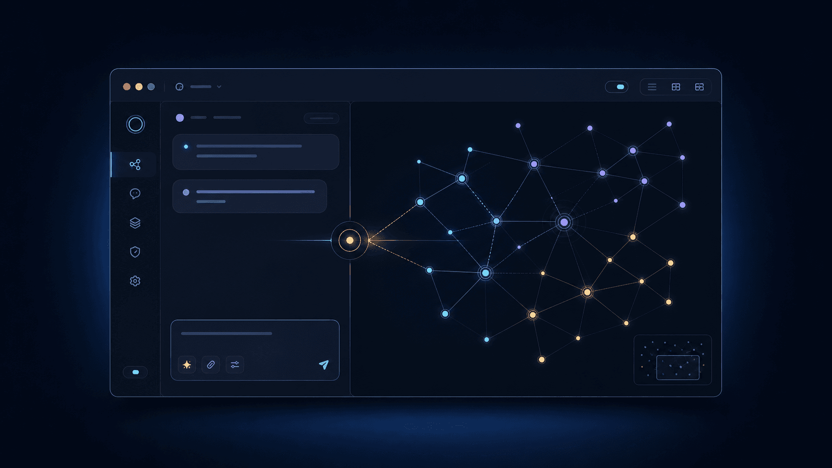 Conceptual Kairos interface showing a compact chat and connected-brain atlas